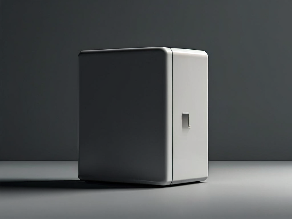 A small switch on a blank storage unit restricts flow through a clear tube, reducing data usage on a matte gray surface.